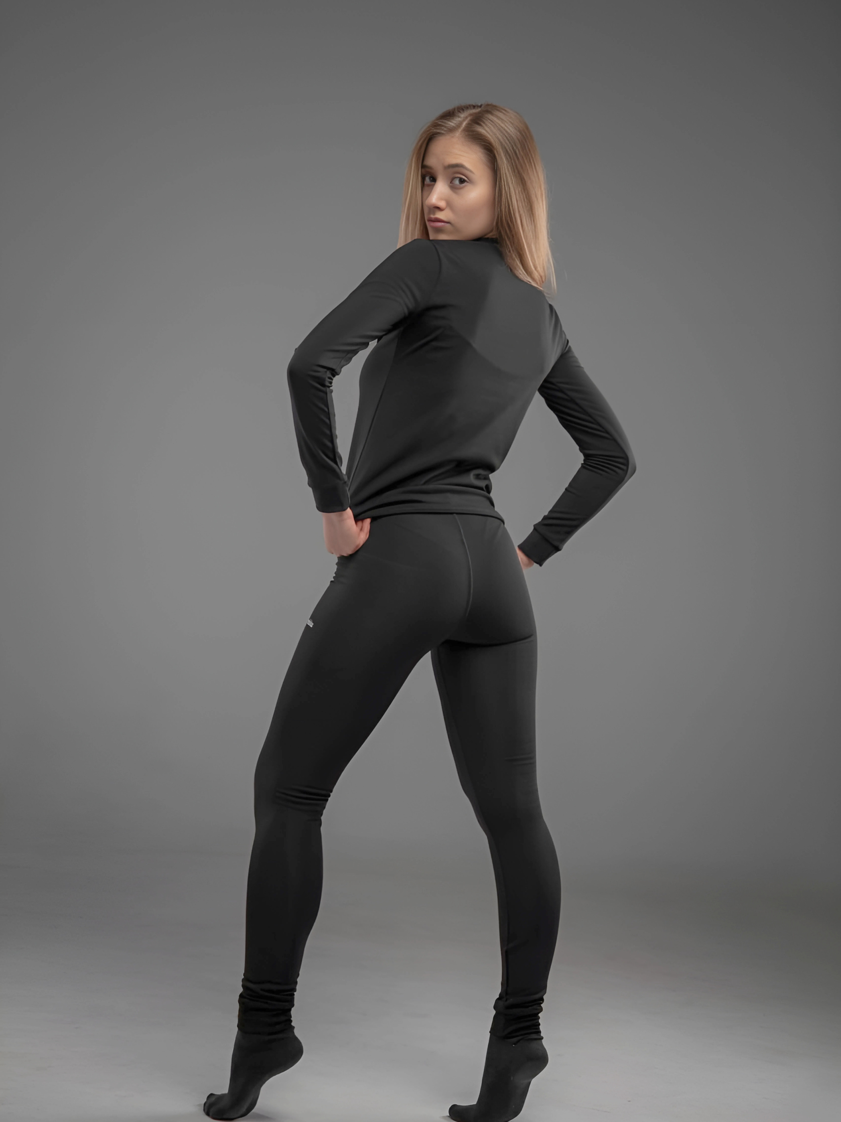 Термобелье женское на микрофлисе термолонгслив/термокальсоны L Черный (8199445108) - фото 9