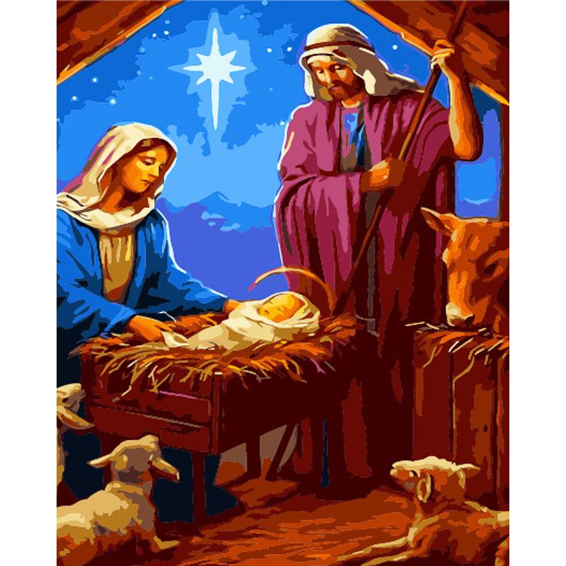 Картина по номерам Strateg Премиум Родители над младенцем с лаком и уровнем 40х50 см (GS1554)