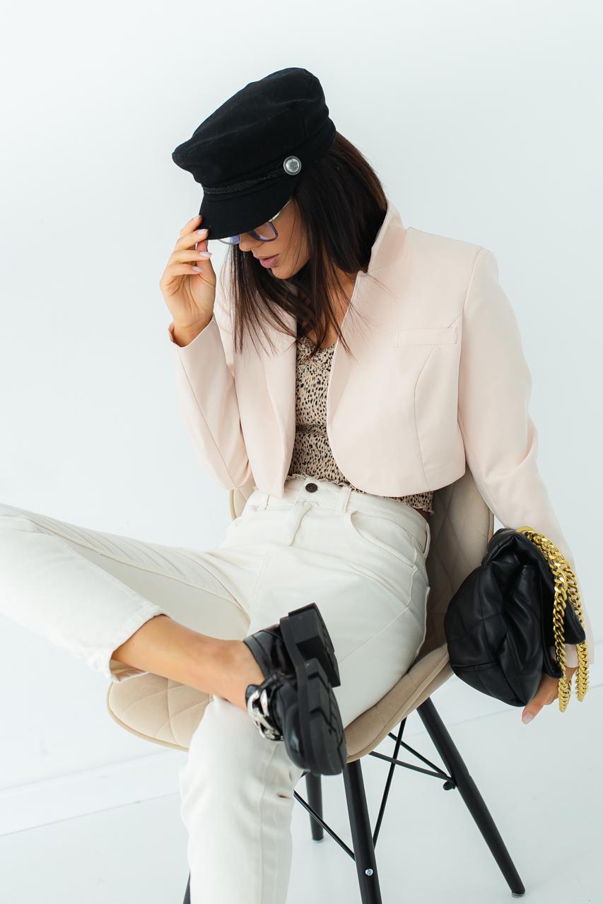 Жакет укороченный прямого фасона CLABFRENDY р. 42 Бежевый (9528526) - фото 5