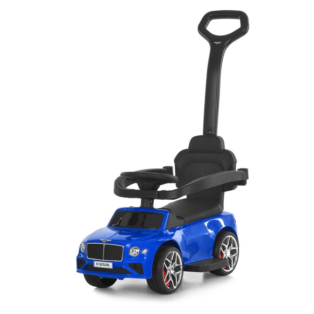 Каталка-толокар M 6252EL-4 с родительской ручкой сиденье экокожа/колеса EVA/музыка/свет Синий (32306426)