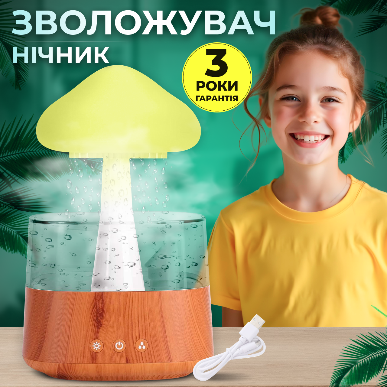 Увлажнитель воздуха ультразвуковой Гриб с эффектом дождя/USB 300 мл - фото 2 Увлажнитель воздуха ультразвуковой Гриб с эффектом дождя/USB 300 мл - фото 2