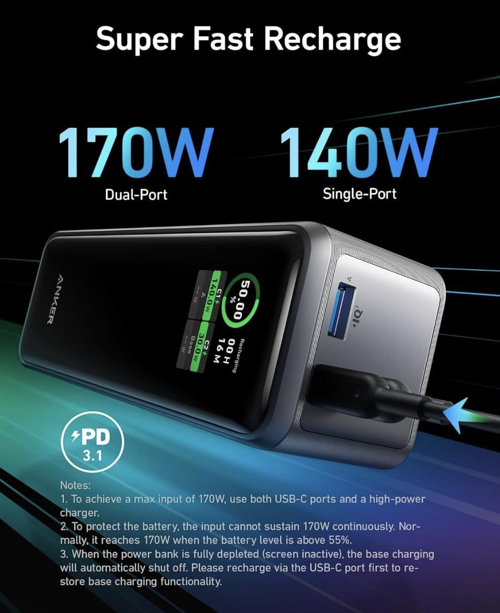 ᐉ Повербанк Anker Prime 27650 mAh 99,54Wh 250W Black • Краща ціна