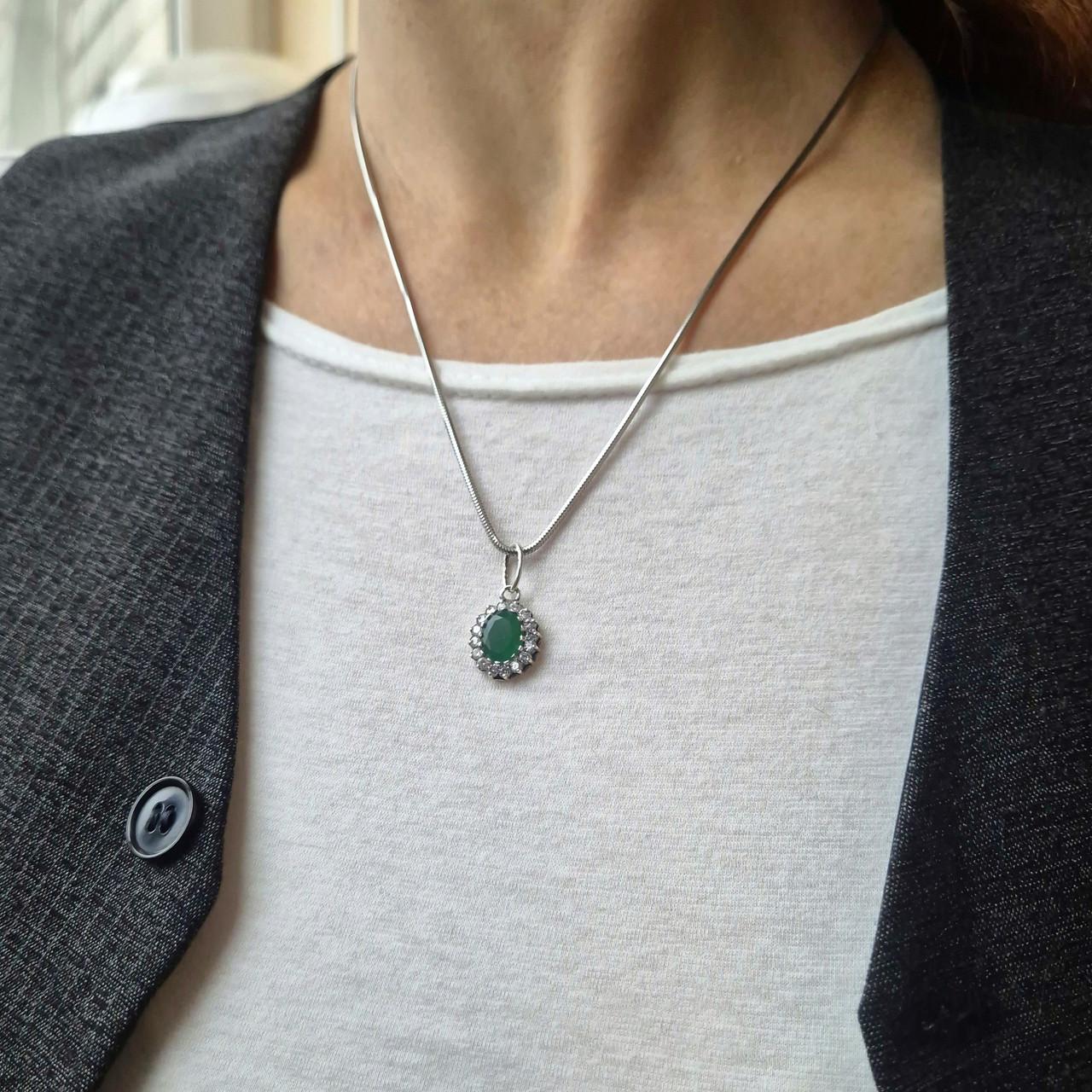 Підвіска овал із зеленим каменем імітація хризопраз срібло 925 проби чорнене 2,00 г (3885/2) - фото 6