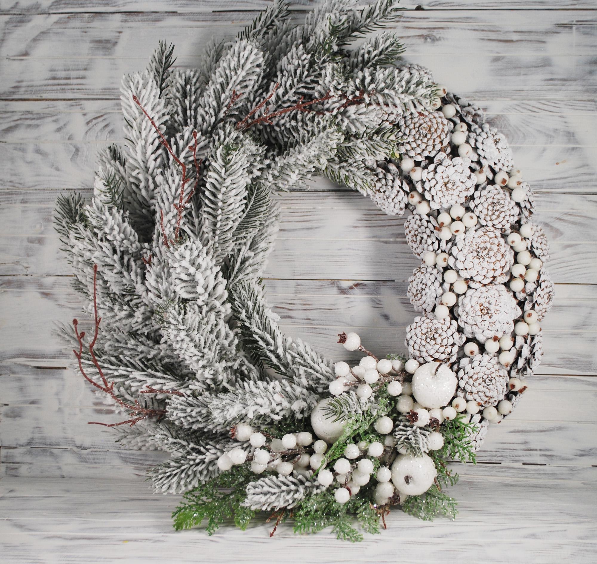 Вінок новорічний 40 см Білий (4781986) - фото 1 Вінок новорічний 40 см Білий (4781986) - фото 1