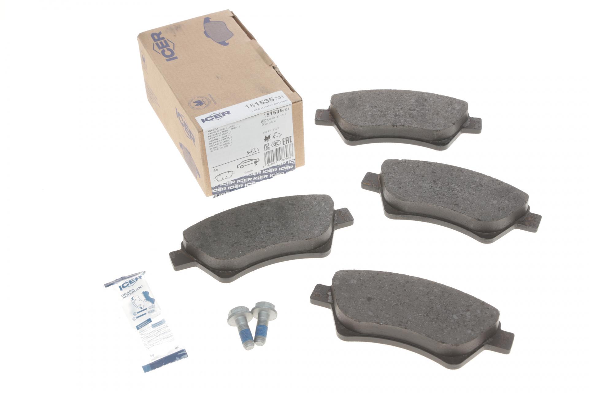 Колодки тормозные передние ICER для Renault Kangoo 01-/Megane II 02-/Scenic II/III/Grand Scenic II 03- (181535-701)