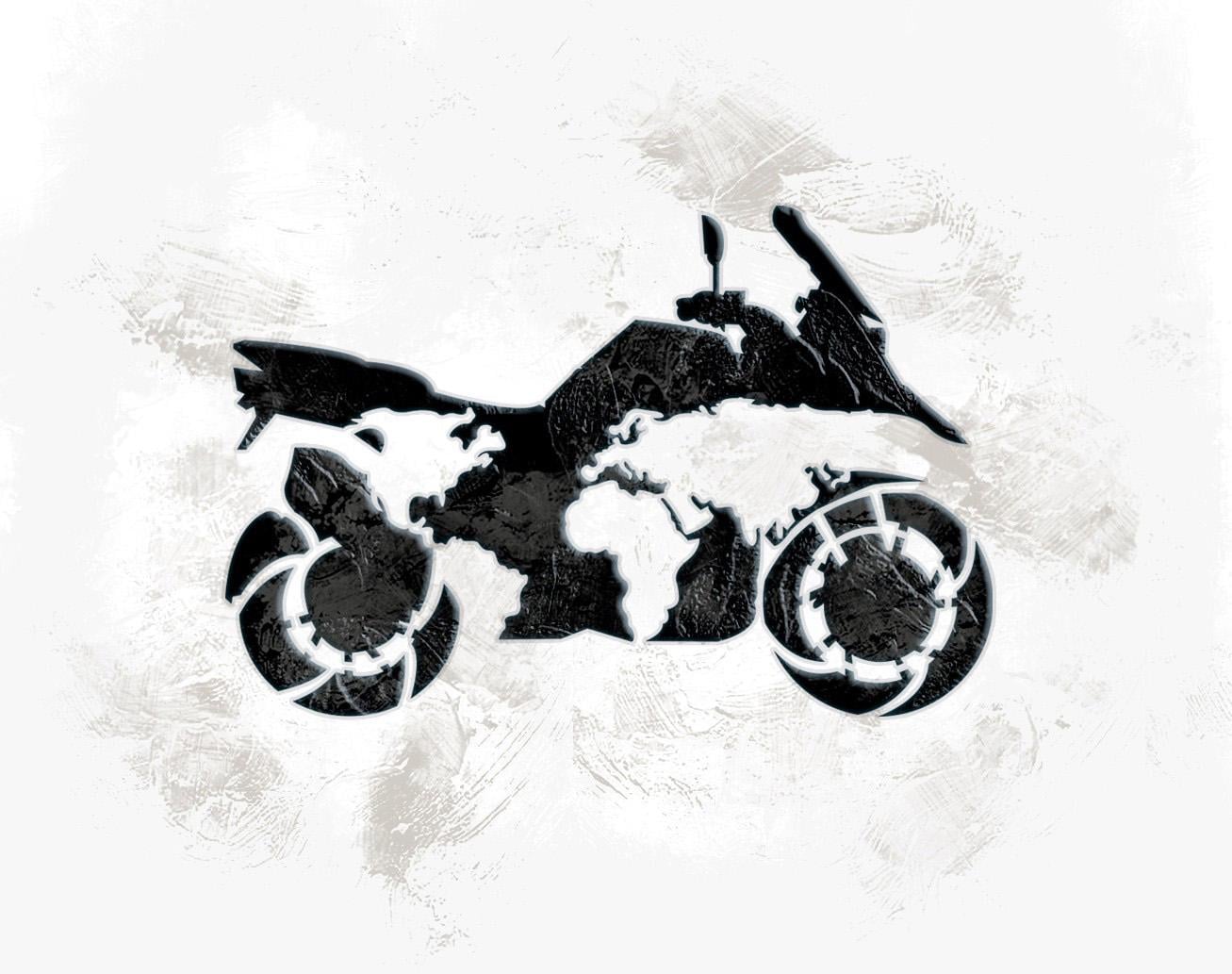 Трафарет DFA Силуэт мотоцикла на карте мира штукатурка/краска 37x52 см толщина 0,3-1 мм (L00061)