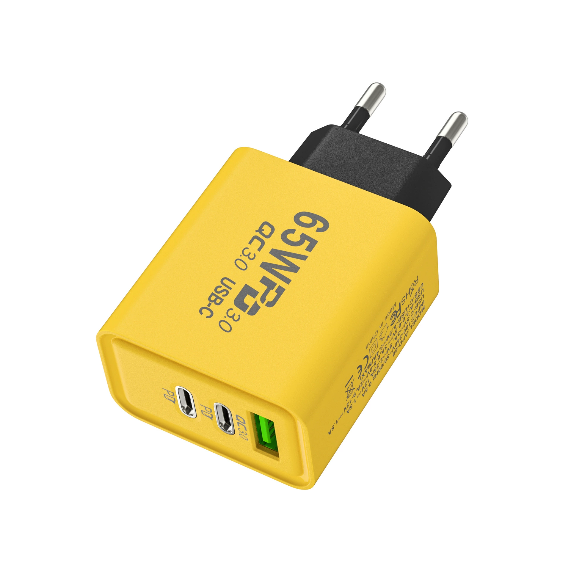 Зарядное устройство для ILEPO 65W быстрая зарядка для телефона/планшета 1 USB + 2 Type-C Yellow (19020)