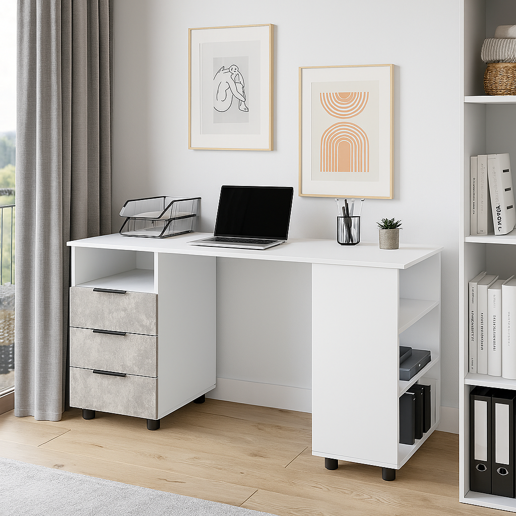 Стіл письмовий СП8 3Я SENAM 750х1300х600 мм корпус ДСП Білий фасад ДСП Ательє світлий