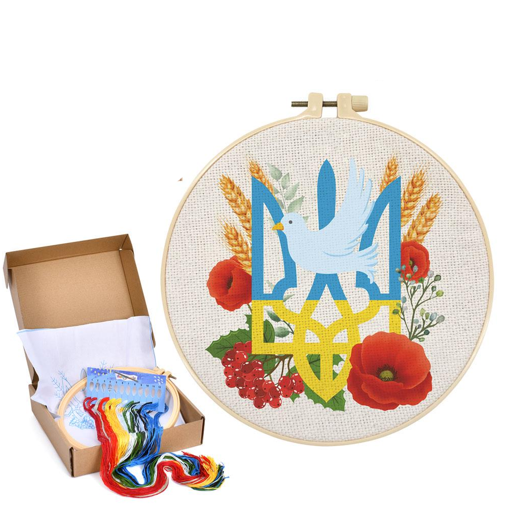 Набір для творчості набір для вишивання вишивка герб України/маки/пшениця/Тризуб миру п'яльце 20 см голки/тканина з малюнком нитки (MTT-189370) Набір для творчості набір для вишивання вишивка герб України/маки/пшениця/Тризуб миру п'яльце 20 см голки/тканина з малюнком нитки (MTT-189370)