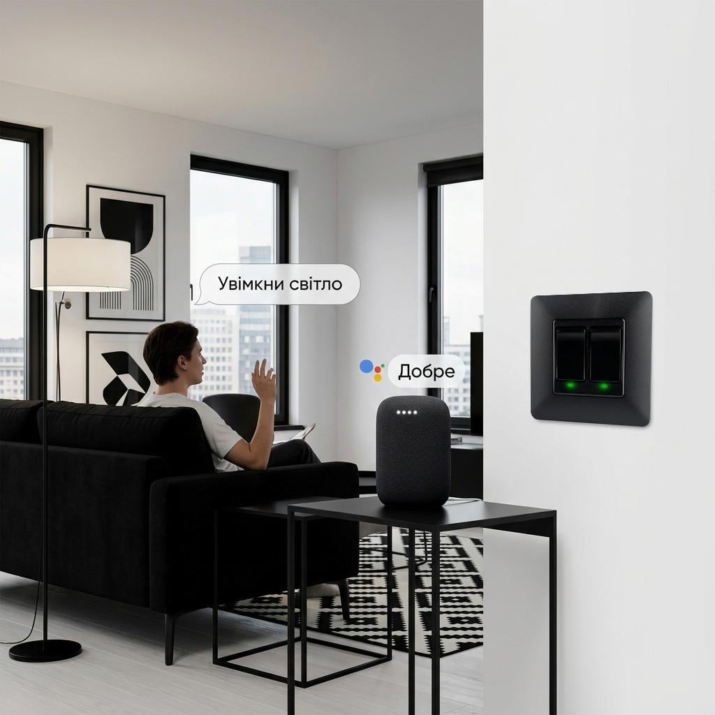Выключатель Wi-fi Moes Smart Wall module switch 2 клавиши Черный - фото 4