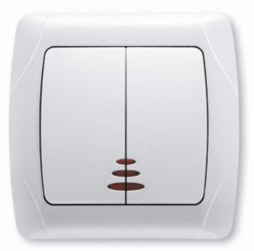 Выключатель двухклавишный Carmen с подсветкой Белый (90561050)