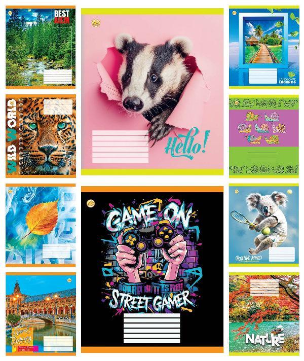 Зошити учнівські Тетрада Мікс 3 в клітинку тверда палітурка 18 арк. 20 шт. (MTT-199176)