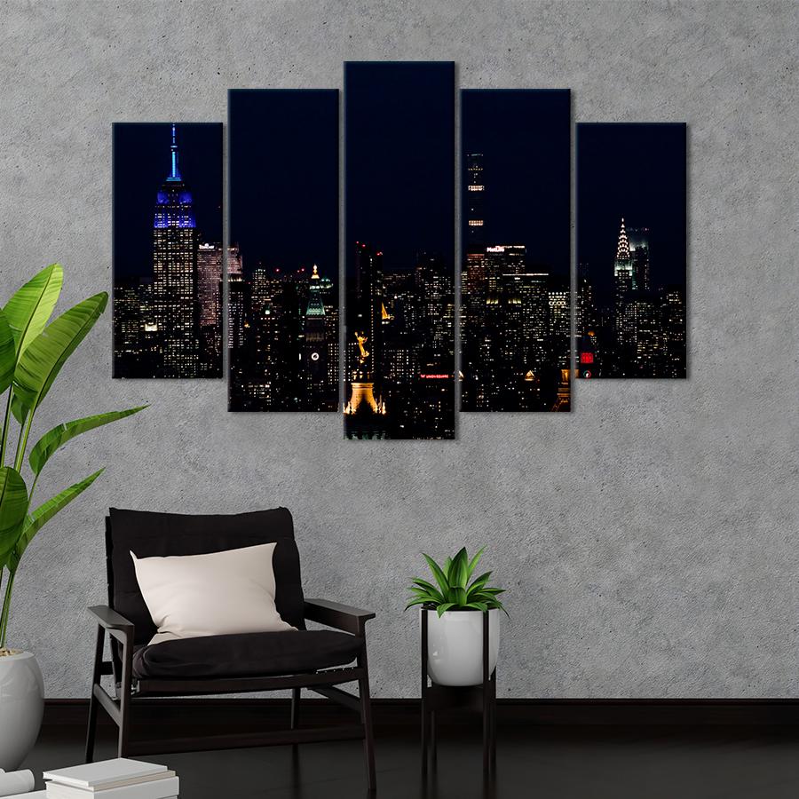 Картина город Ночной городской пейзаж Нью-Йорка 137x85 см (A704-5)