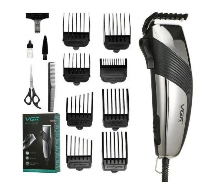 Машинка для стрижки волос VGR V-121 с комплектом насадок 8 шт./ножницами и расческой (7991)