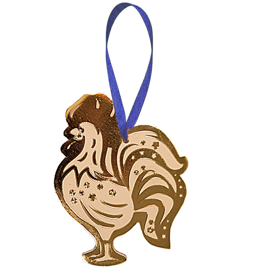 Новогодняя игрушка Петух из натуральной кожи (Toy-Cock-White-Gold)