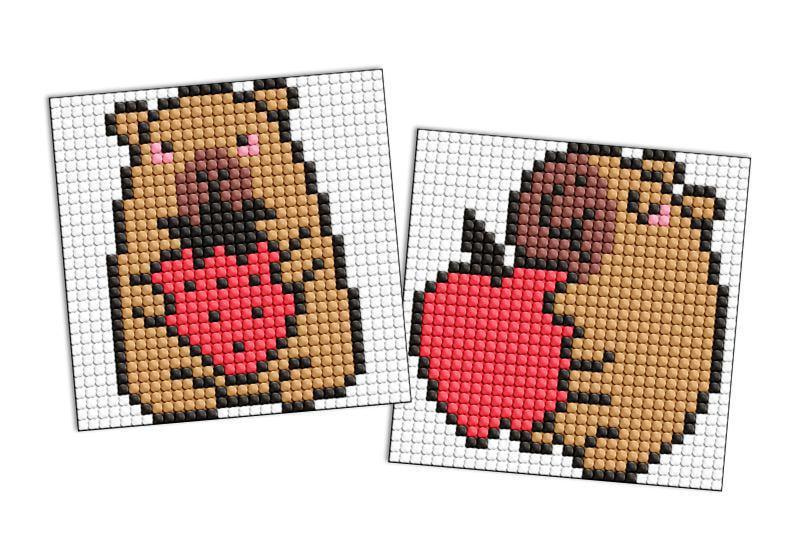 Алмазная мозаика на магните Ideyka Капибара: клубника и яблоко из 2 сюжетов 9х9 см (Id-AMG1173)