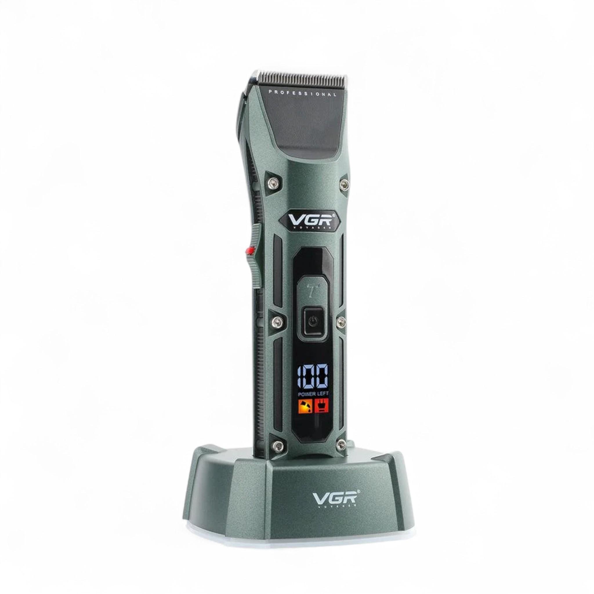 Машинка для стрижки акумуляторна VGR V-696 clipper 4 насадки LED display Green (11975)