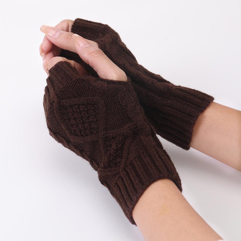 Мітенки в'язані з ромбами One size Коричневий (2426) - фото 1 Мітенки в'язані з ромбами One size Коричневий (2426) - фото 1