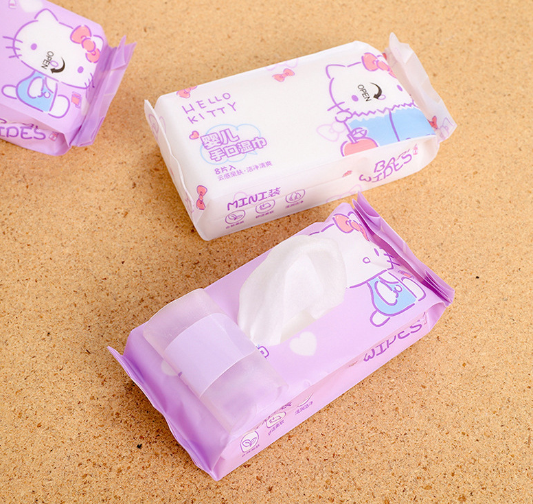 Салфетки влажные мини Sanrio Хелло Китти Cotton без спирта и запаха 8 шт. (0601) - фото 5