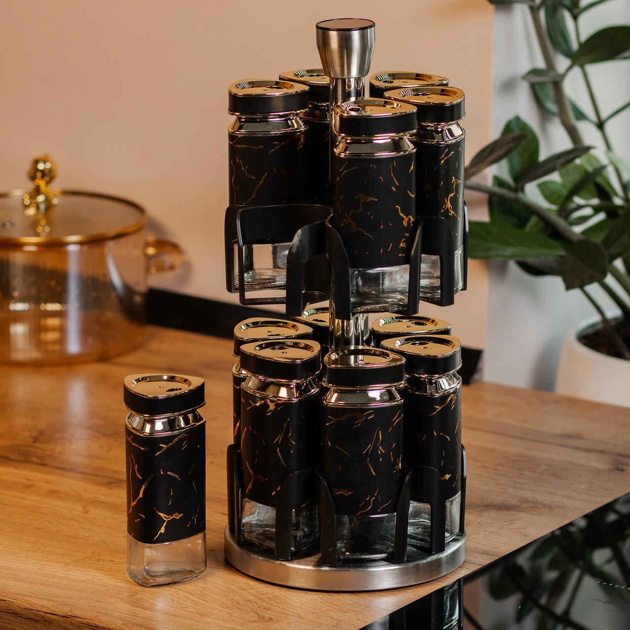 Набір для спецій на підставці 12 шт. по 120 мл Чорний мармур (HP1356) - фото 6