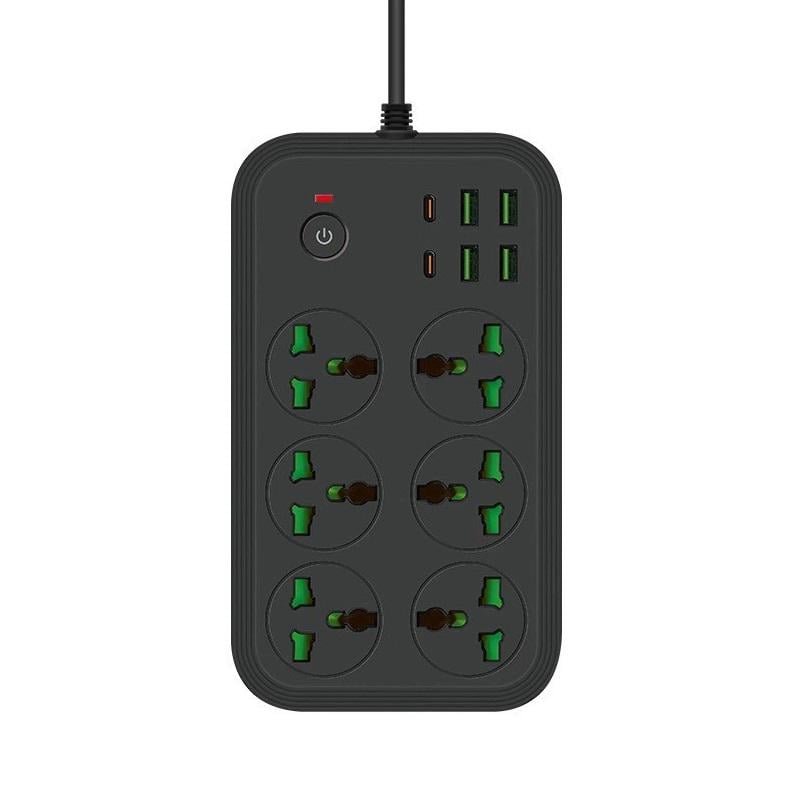 Подовжувач IQPOWER T24 6 розетки/4 USB/2 TIPE C 2 м Чорний (43c48915) - фото 1