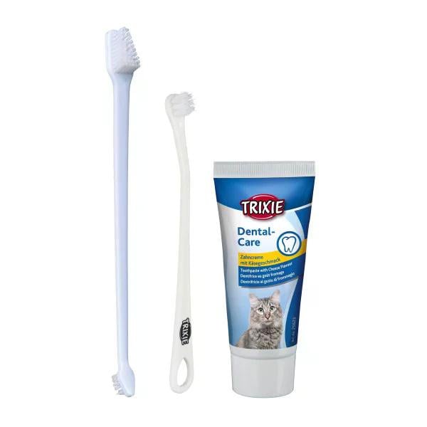 Набір для чищення зубів для котів Trixie зубна паста 50 г зі смаком сиру/2 зубні щітки