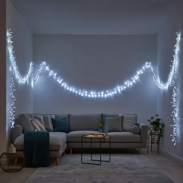 Гирлянда нить 160 LED 16 м прозрачный провод Белый