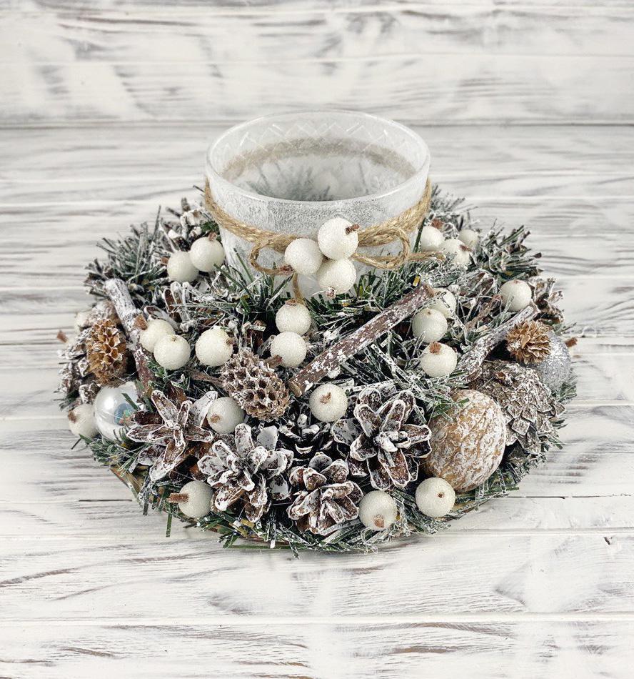 Підсвічник новорічний зі світлодіодною свічкою 20 см Білий (8793048) - фото 3