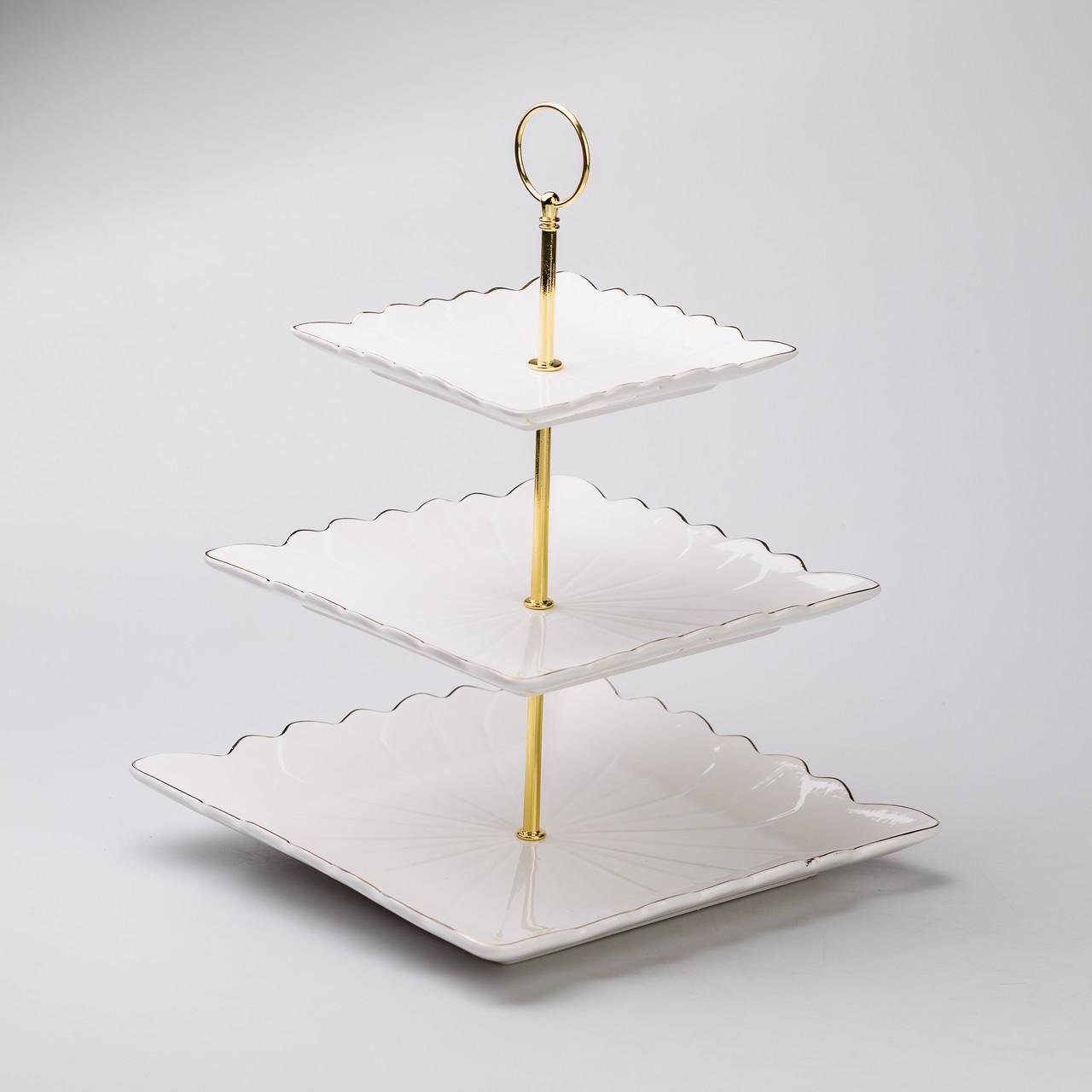 Етажерка для фруктів та десертів 3-ярусна квадратна Білий - фото 4 Етажерка для фруктів та десертів 3-ярусна квадратна Білий - фото 4