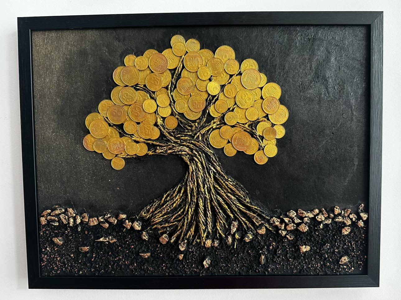 Картина из монет Денежное дерево 42,5х32,5 см