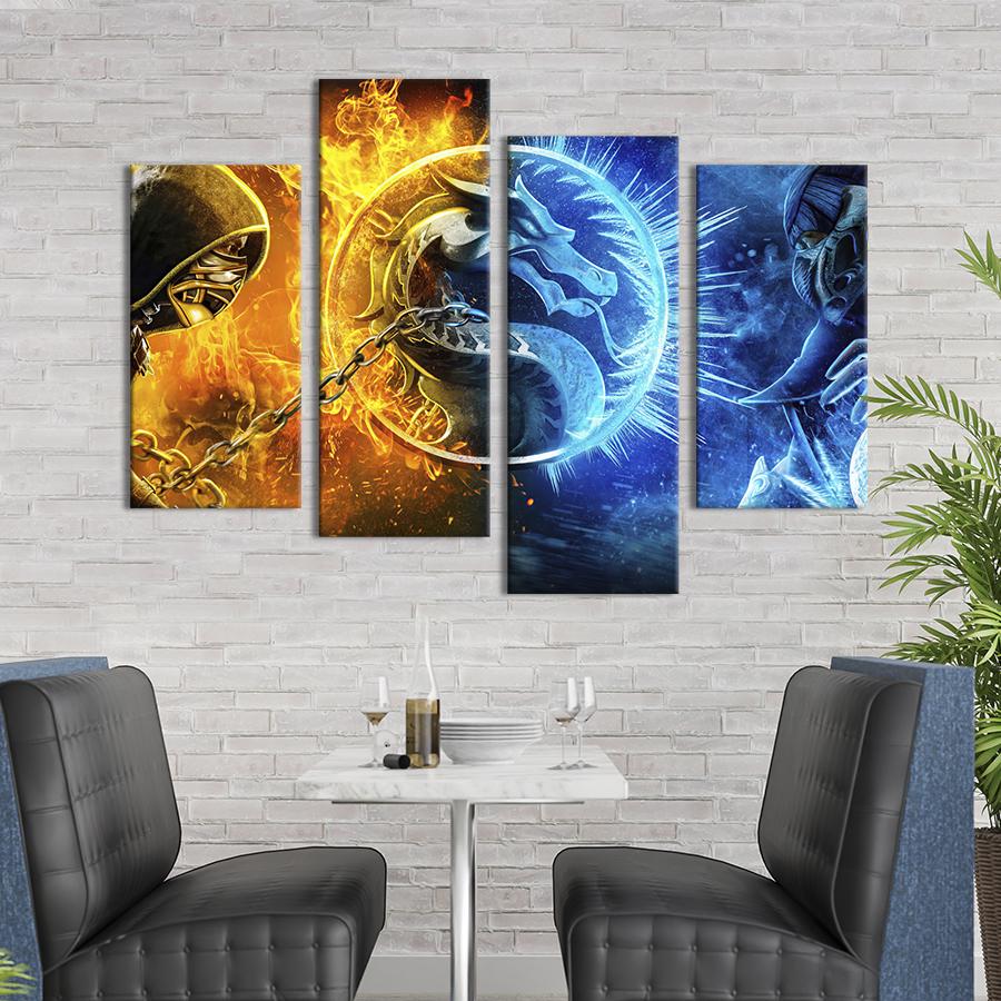 Картина на холсте Mortal Kombat: Sub Zero / Scorpion 89x56 см (1507-42)