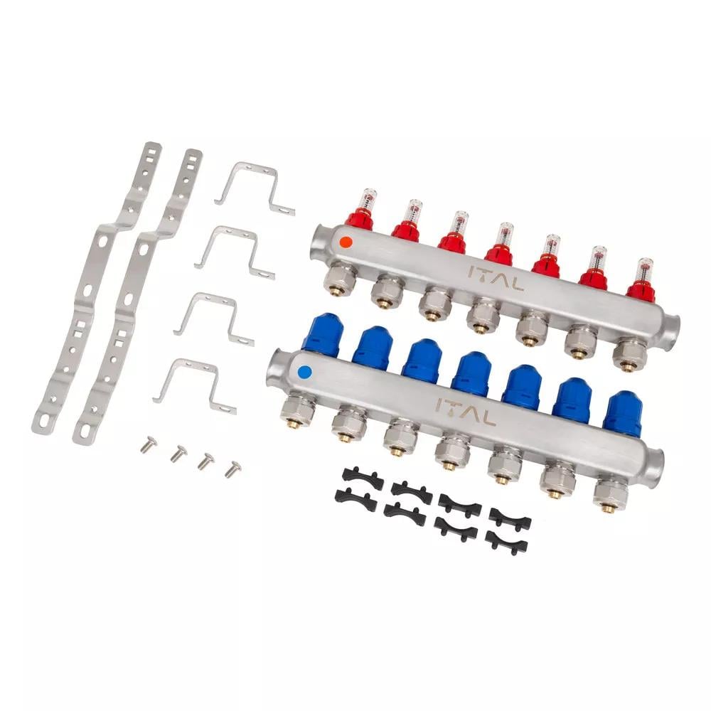 Колектор для теплої підлоги ITAL HC1-07 7 контурів з витратомірами 1"/3/4" (215345) - фото 2 Колектор для теплої підлоги ITAL HC1-07 7 контурів з витратомірами 1"/3/4" (215345) - фото 2