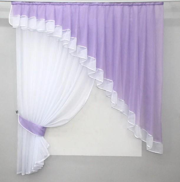 Тюль кухонная с ламбрекеном шифон 150х170 см Сиреневый/Белый (062к)