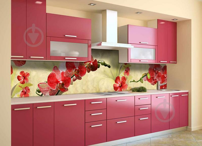 Скинали на кухню Zatarga «Гілки Червоних Орхідей» 600х2500 мм вінілова 3Д наклейка кухонний фартух Z180773