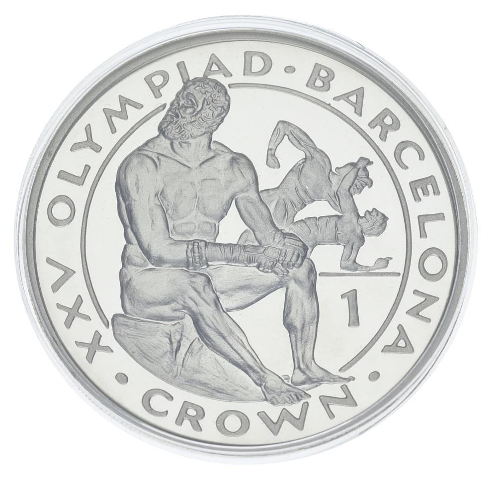 Коллекционная монета Гибралтар 1 крона 1991 года Серебро Proof XXV Летние Олимпийские игры в Барселоне 1992-Борьба (М23287)