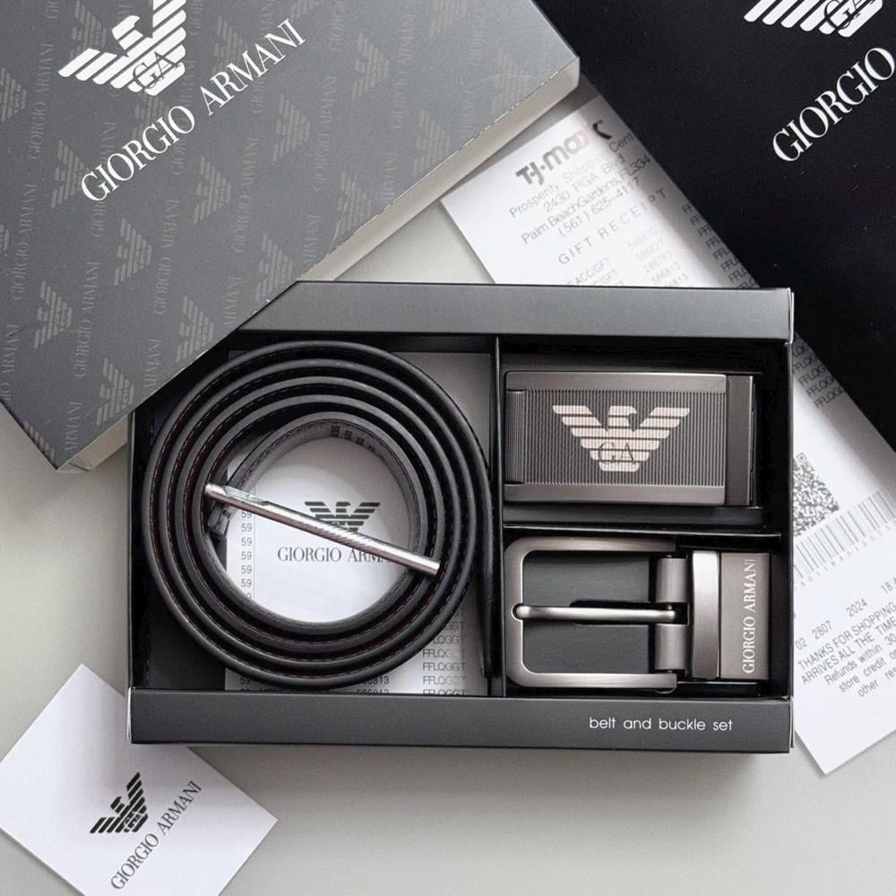 Ремень мужской кожаный с двумя пряжками подарочная упаковка (GA 313 PTR)