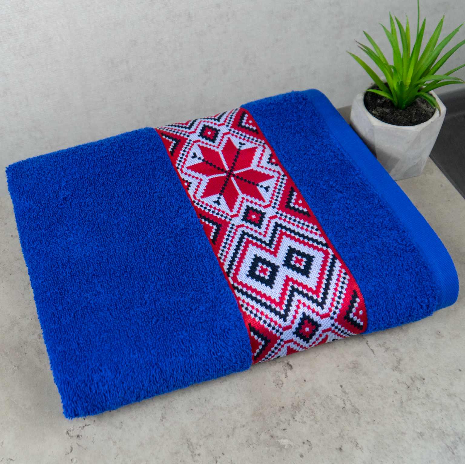 Полотенце банное махровое GM Textile Ukrainian style с вышивкой 450 г/м2 50х90 см Синий (450-90-Ukr-blue)