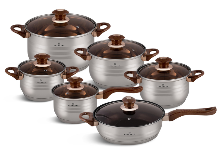 Набір посуду Edenberg 12 предметів з нержавіючої сталі з коричневими ручками (EB-1143)