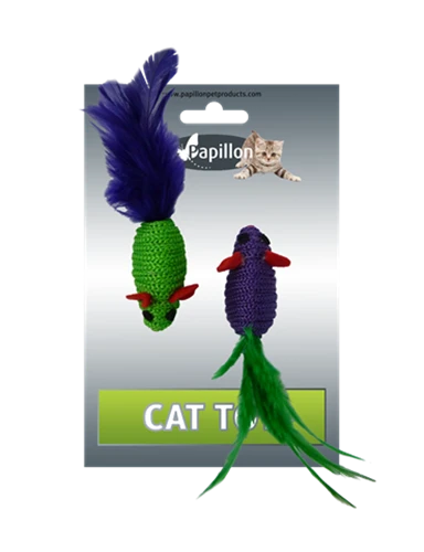 Игрушка PAPILLON Мышь с перьями для кошек 2 шт. 5 см Зелено-фиолетовый