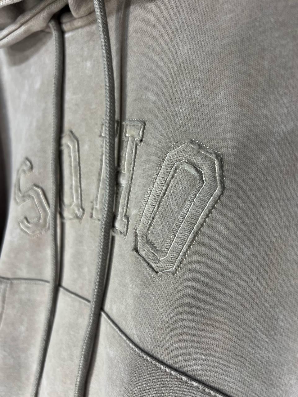 Худи женское JOY ONE 25513 вареное тай-дай вышивка впереди с капюшоном средняя длина OS Бежевый (3314) - фото 5