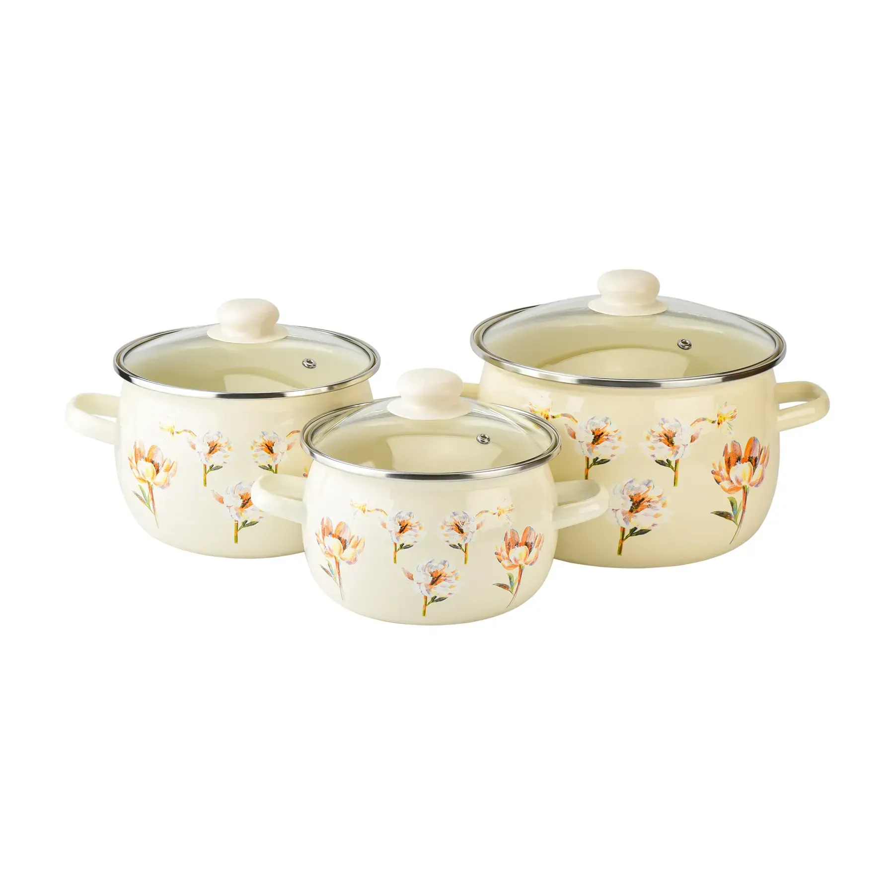 Набір каструль Квіткова фантазія зі скляними кришками (28426595)