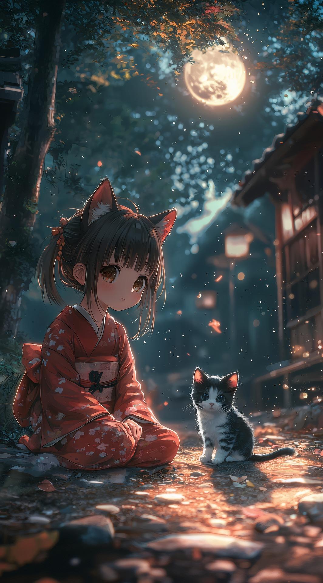 Пазл дерев'яний Дівчинка-кішка та котеня ver 1 А5 картонна коробка 35 ел. (Dem42-KART-А5)