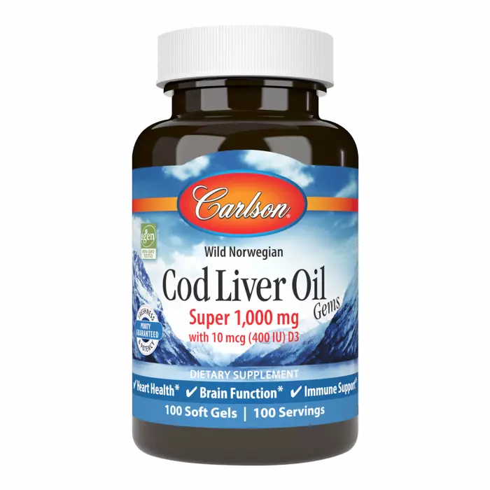 Жир из печени норвежской щепы Carlson Labs Cod Liver Oil 1000 мг 100 гелевых капсул (CL01301)