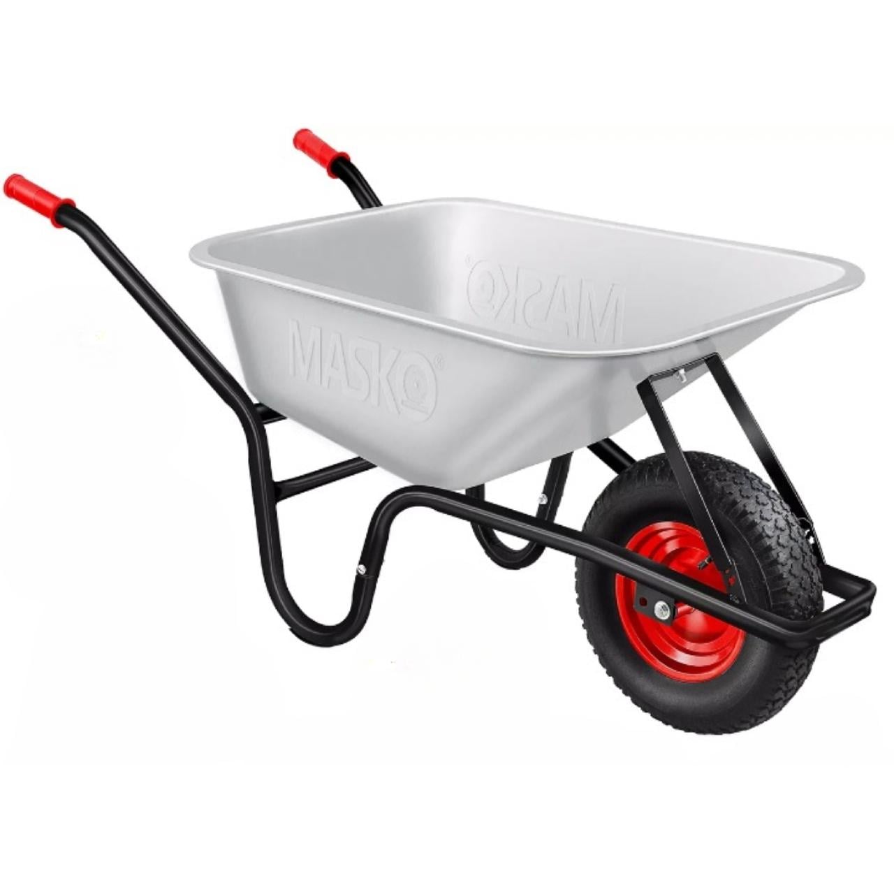 Тачка садовая строительная MASKO со стальными дисками 100 л/250 кг 141x58x59 см Серебряный