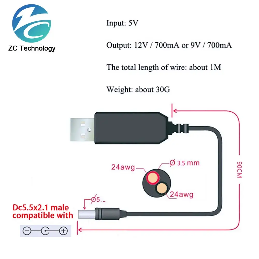 Шнур питания для роутера USB DC 2,1/5,5 5 V-12 V - фото 2