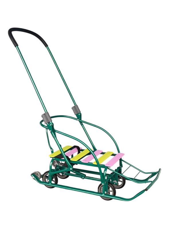 Санки-трансформер дитячі на колесах ТМ Мрія 2025 Veloz Зелений/Рожево-лаймовий