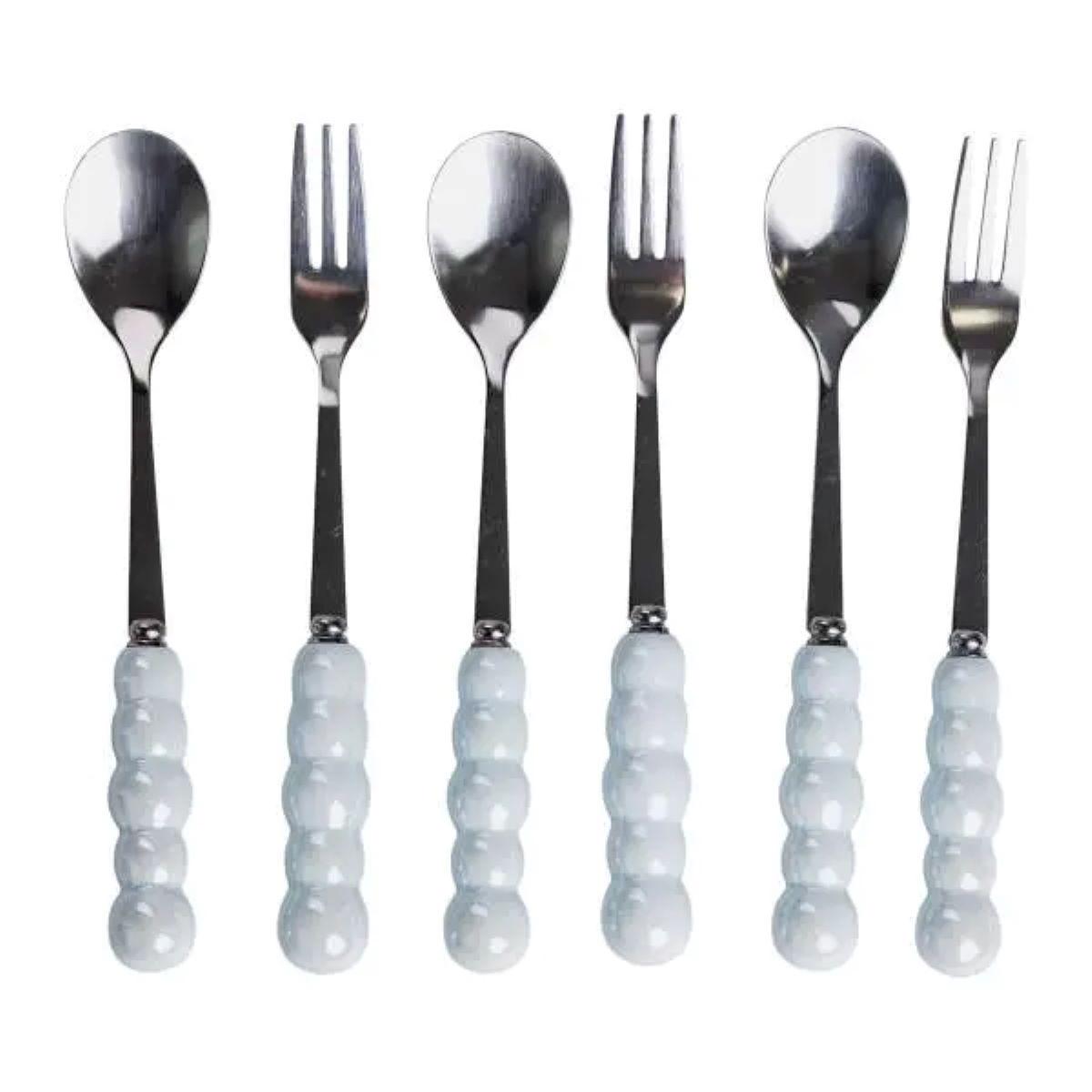 Набір десертних виделок і ложок на 3 персони з підставкою 7 пр. Блакитний - фото 3