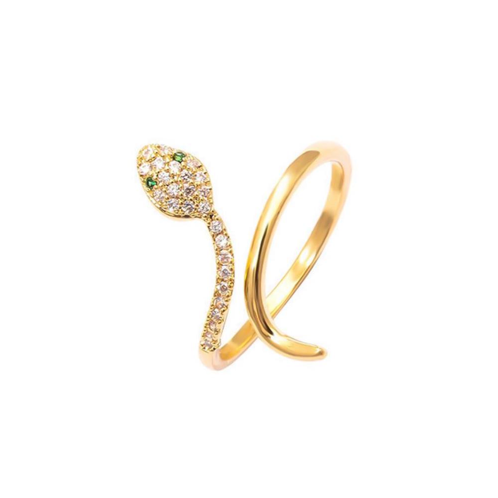 Колечко в виде зеленоглазой змеи размер регулируется Золотой (TA0093_4)