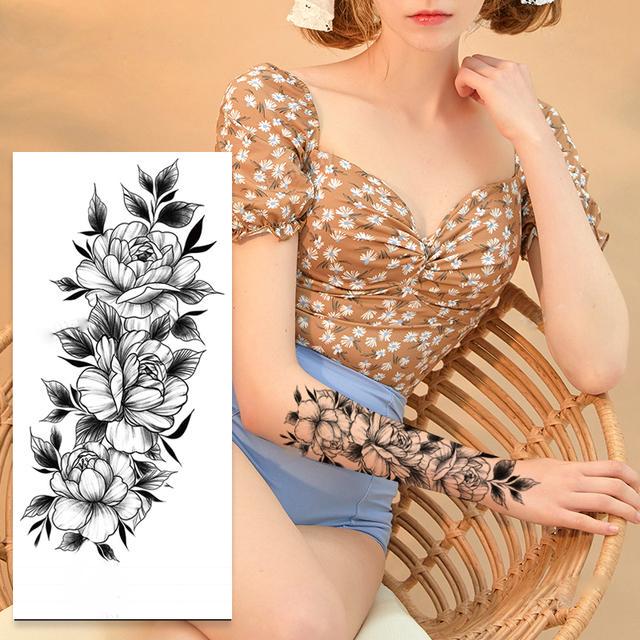 Тату тимчасове водостійке 3D велике Три квітки в листі FF-089 18х9 см (4419504) - фото 2