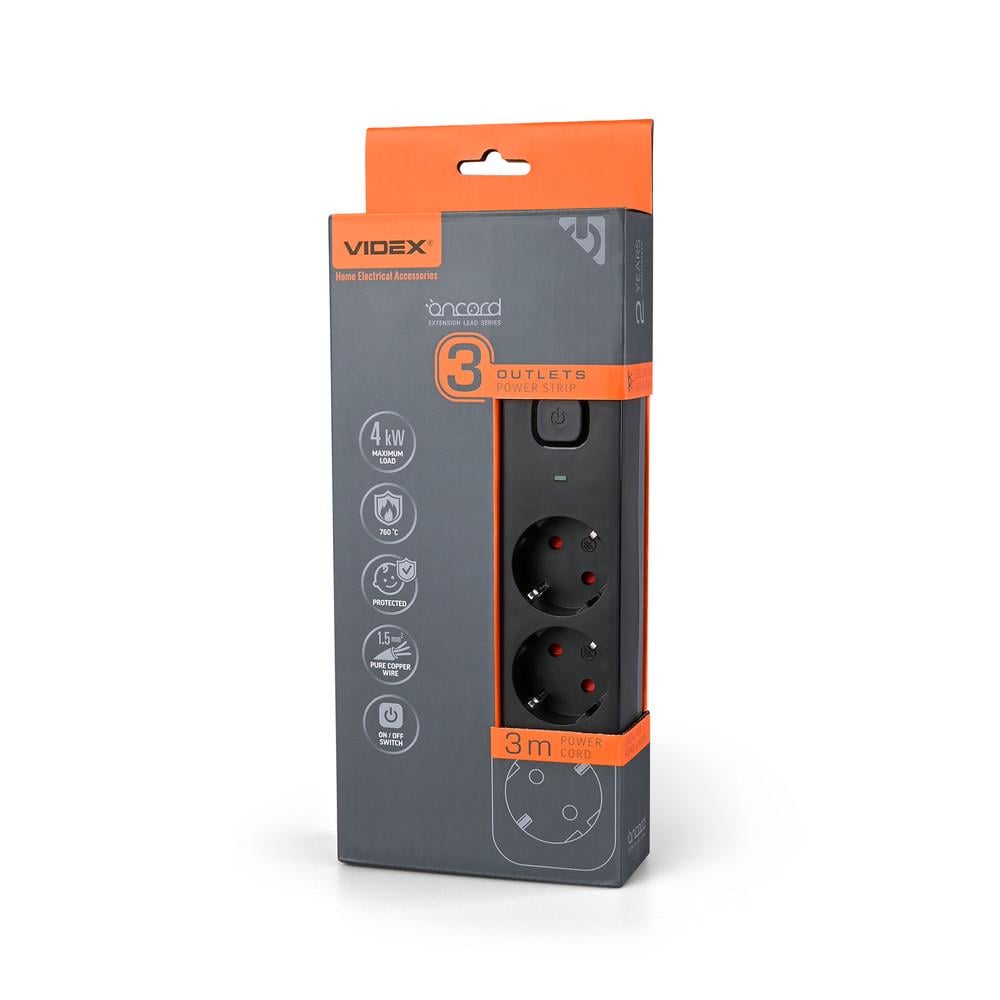 Удлинитель сетевой Oncord с выключателем 3 розетки 3 м Черный (VF-PD33G-B) Удлинитель сетевой Oncord с выключателем 3 розетки 3 м Черный (VF-PD33G-B)